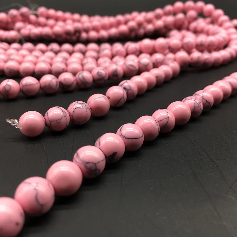 1strand/lot 4 6 8 10 12mm Round Natural Beads Pink Turquoises Loose Spacer Charm Bead For Jewelry Making DIY Necklaces Bracelets image 4