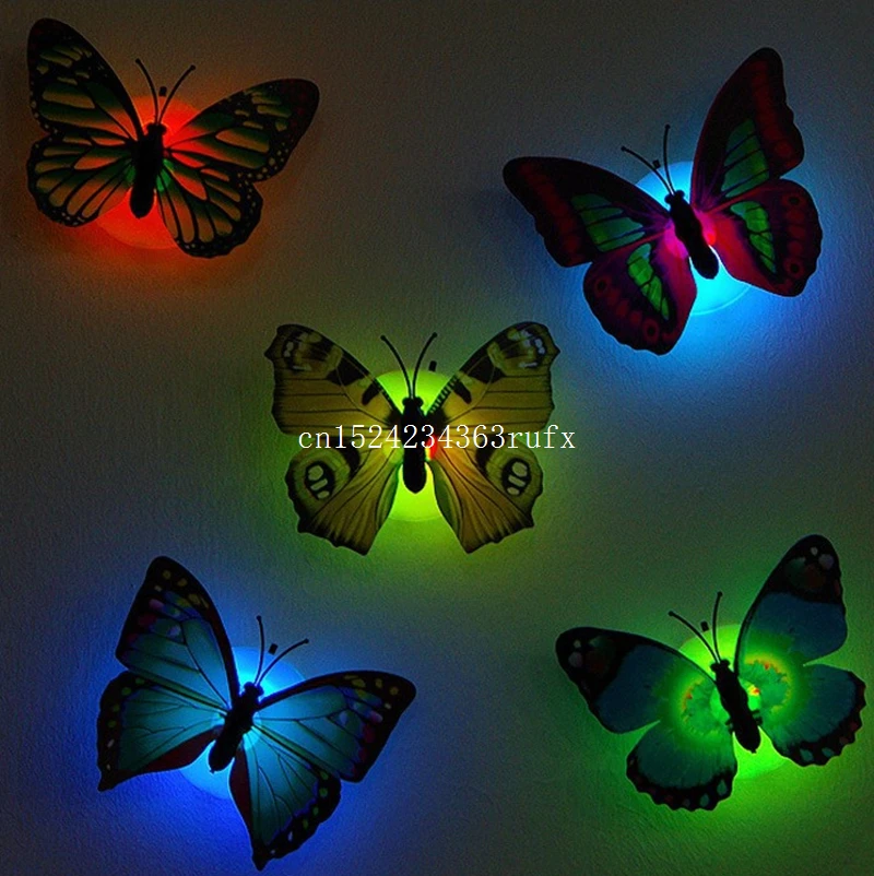 600pcs 3D Butterfly Stickers With Suction Pad Colorful Changing Butterfly LED Night Light Lamp Home Room Party Desk Wall Decor