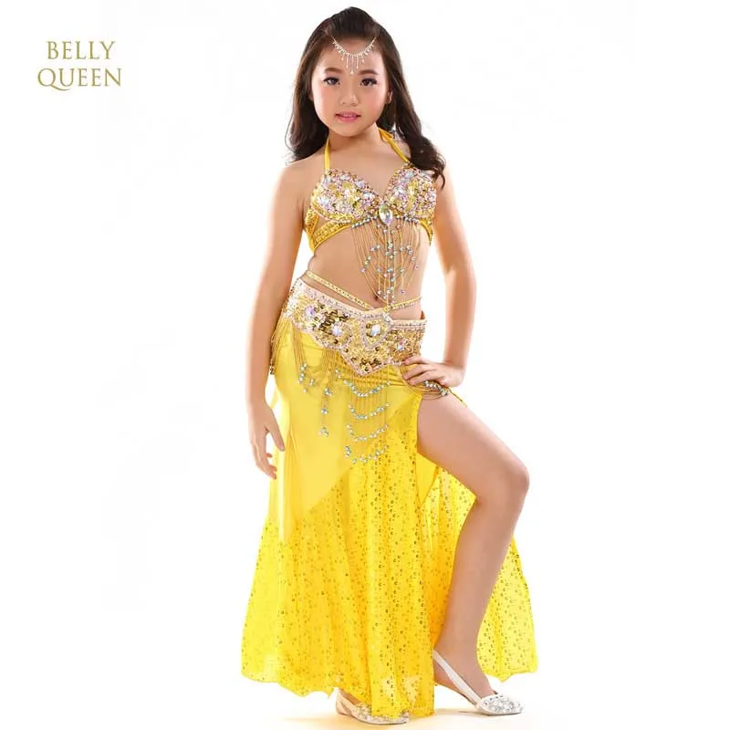 8 Colors Stage Performance Oriental Belly Dancing Clothes Children Belly Dance Costume for Girls 3-pieces Suit Bra, Belt, Skirt