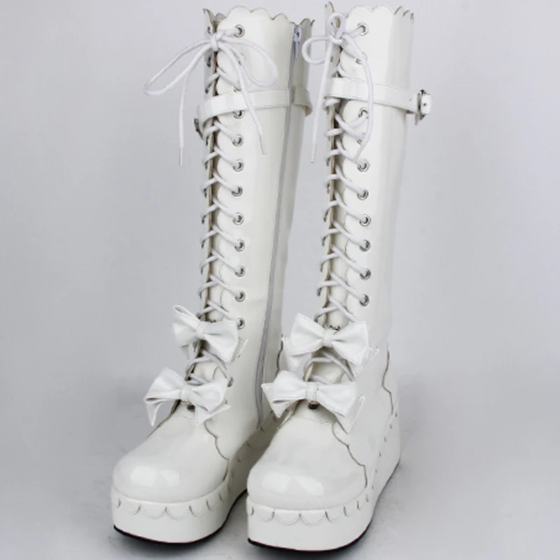 Vrouwelijke winter Japanse anime cosplay schoenen vrouwen lederen Platform schoenen motorlaarzen Punk dij hoge laarzen met hakken