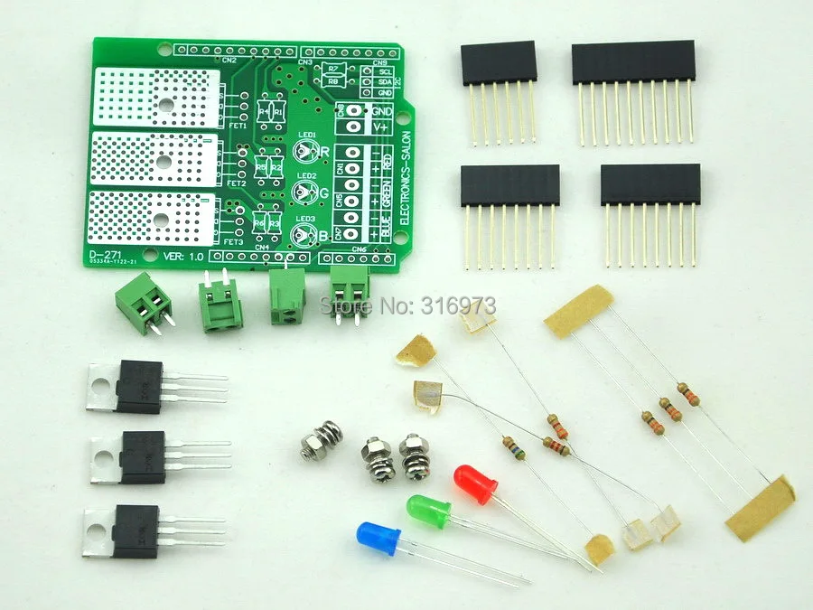 

RGB LED Dimmer Shield Kit, for UNO / MEAG, Unassembled Version.