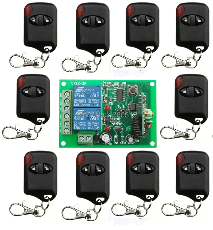 

DC12V 10A 2CH 315MHz/433MHZ Wireless RF Remote Control Switch 10*cat eye Transmitter+ 1*Receiver for Appliances Gate Garage Door