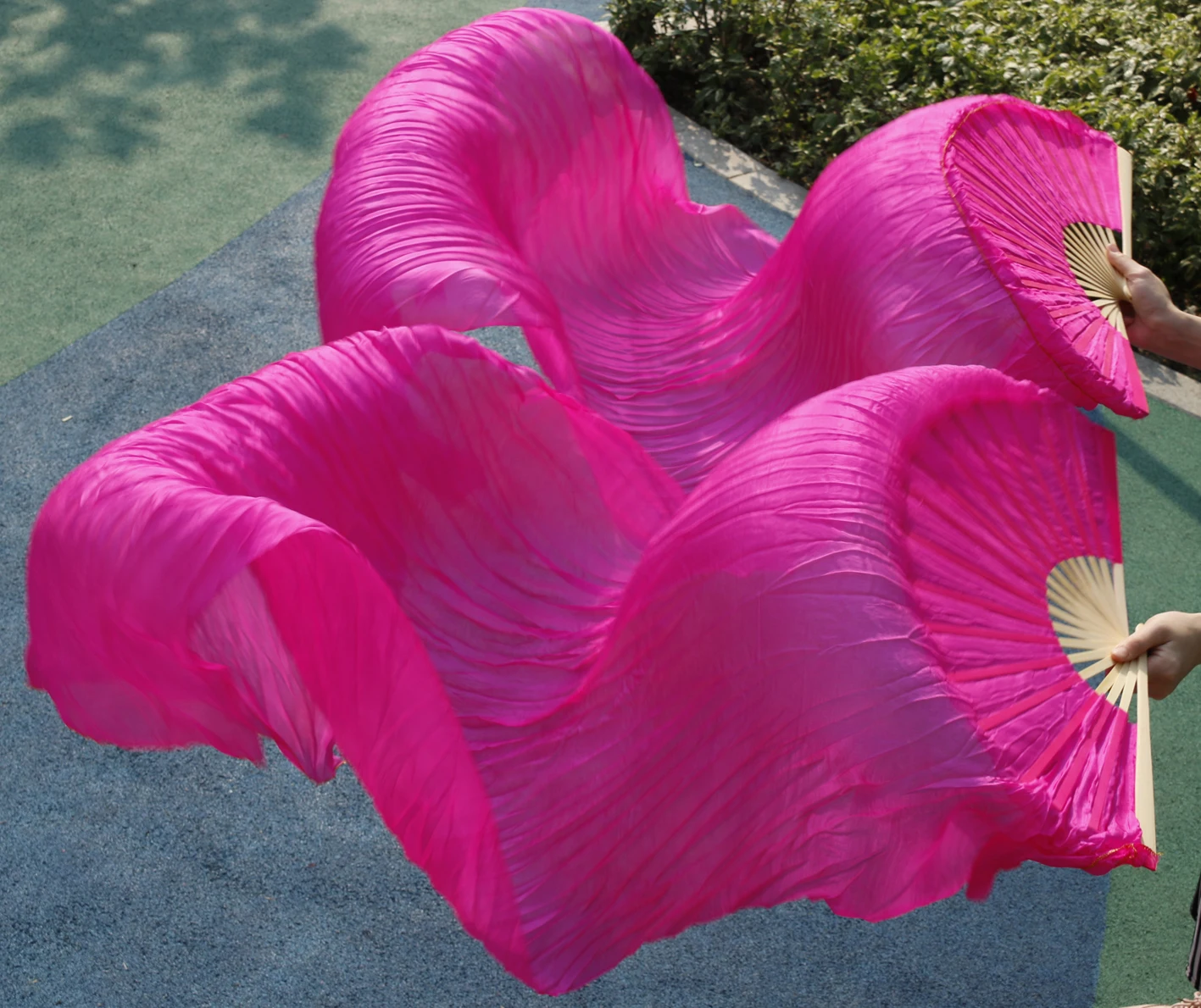 Hot Sale High Quality Dance Fans 100% Real Silk 1PC/1Pair 10 Colors Hand-dyed Solid Color Silk Veils Belly Dancing Fans 180*90CM