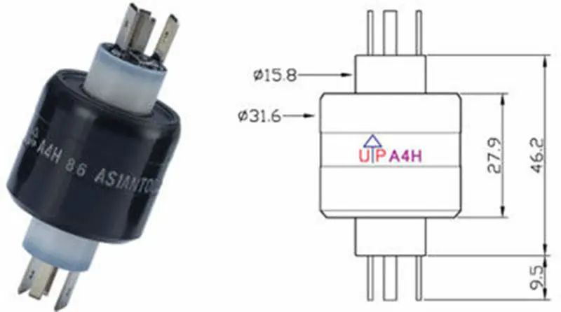 Slip ring with 2 poles 30A+2 poles 2A Electrical rotating connector