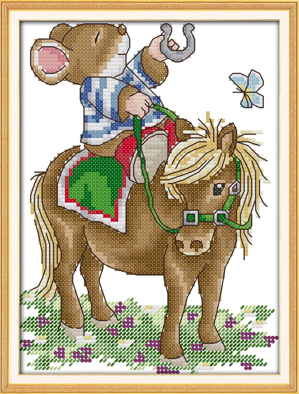 Have money immediately cross stitch kit mouse horse 14ct 11ct print canvas stitches embroidery DIY handmade needlework plus