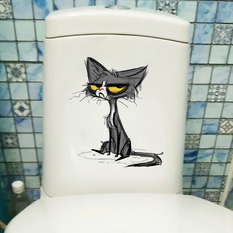 YOJA 18.9*22.5CM Angry Cat Funny Room Wall Decor Decals Personality Toilet Seat Stickers T1-0152