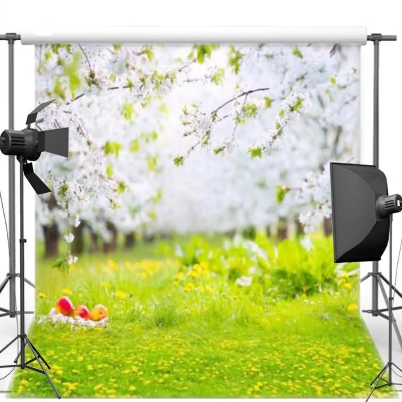 Willow Tree Green Grass Spring Easter Egg background polyester or Vinyl cloth High quality Computer print wall backdrop