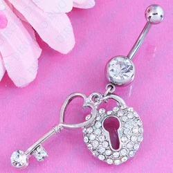 Retail Heart key lock belly button ring fashion body piercing jewelry navel bar 14G Surgical Steel nickel-free