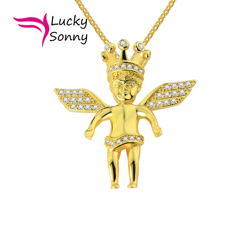 US Hot Angel Pendant Authetic 925 Sterling Silver White CZ  Micro Paved Hiphop Bling Fairy Women Men Jewelry Without Necklace