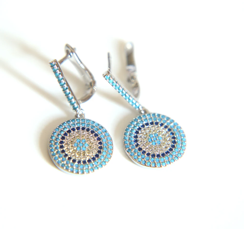 2017 high quality clip on micro pave turquoises stone dangle disco charm fashion trendy women elegant earring 3 colors