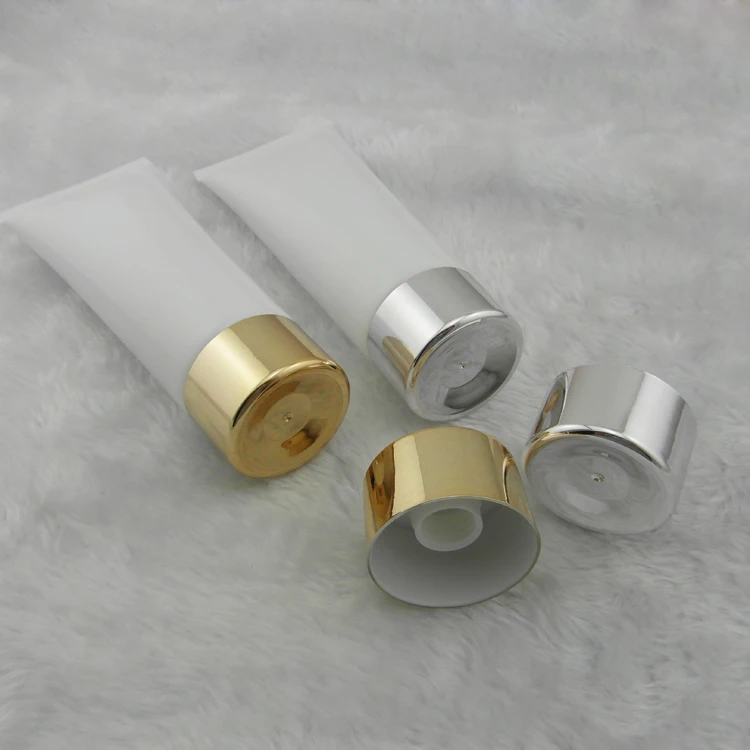 

50pcs 100 ml white tube with gold silver screw cap ,100ml tube lotion cream bottle ,PE plastic cosmetic packaging empty bottles