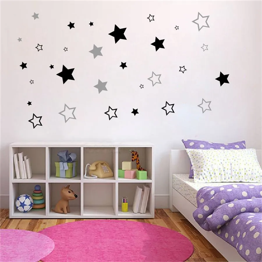 49pcs/set Cartoon Hollow Little Stars Wall Stickers For Kids Rooms Nursery Girls Boys Gifts Home Decor Cute Star Wallpaper Mural