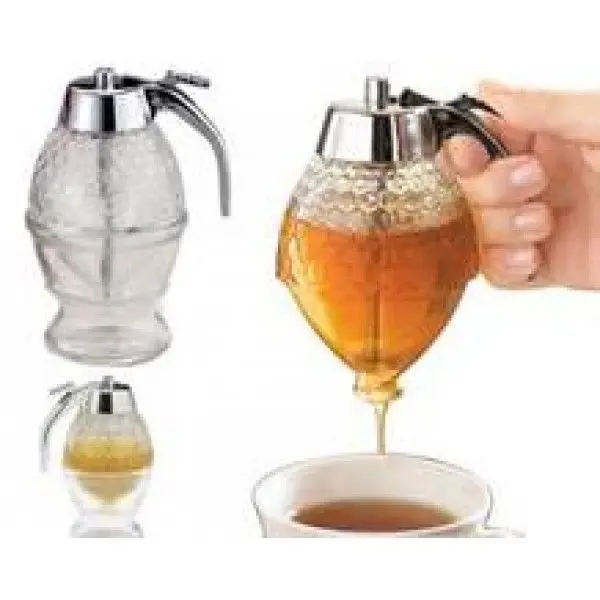 Honey Syrup Dispenser Pot Jar 1 Cup Acrylic Bee Hive  Bee Drip Stand Holder