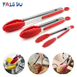 Silicone Food Tong Stainless Steel Kitchen Tongs Silicone Non-slip Cooking Clip Clamp BBQ Salad Tools Kitchen Accessories