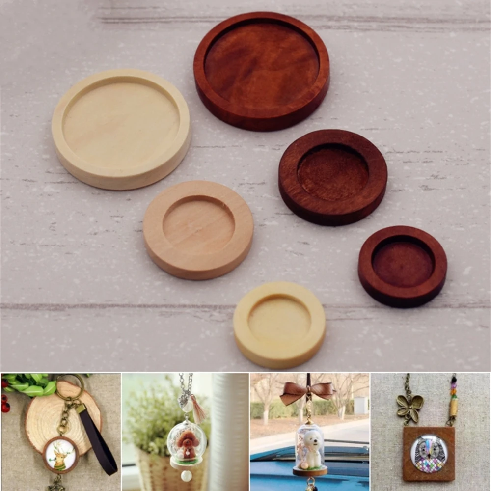 10X Wood Round Cameo Cabochon Setting Base Wood Frame Pendants Glass Globe Jewelry Making DIY Handmade Craft