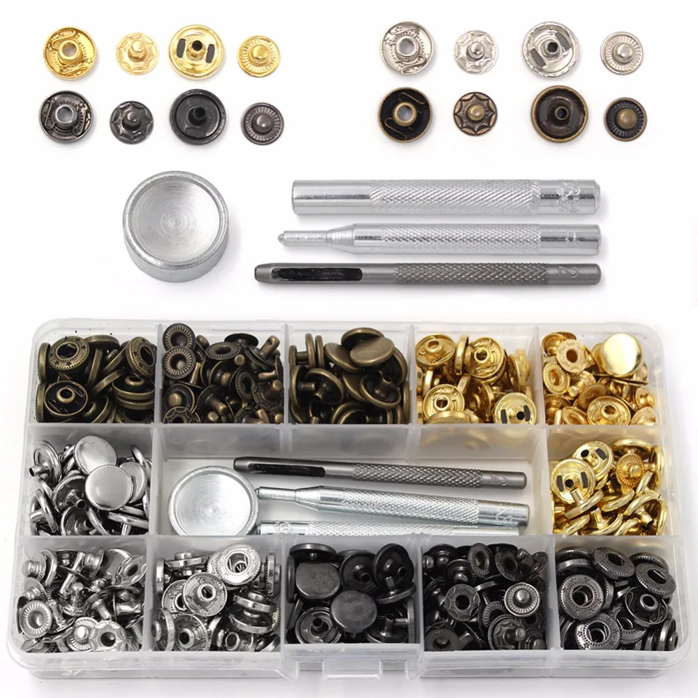 40-120Pcs Snap Fasteners Kit,Snap Buttons Press Studs with 4 Pieces Fixing Tools for Cloth Jackets,4 Assorted Colors 12.5mm