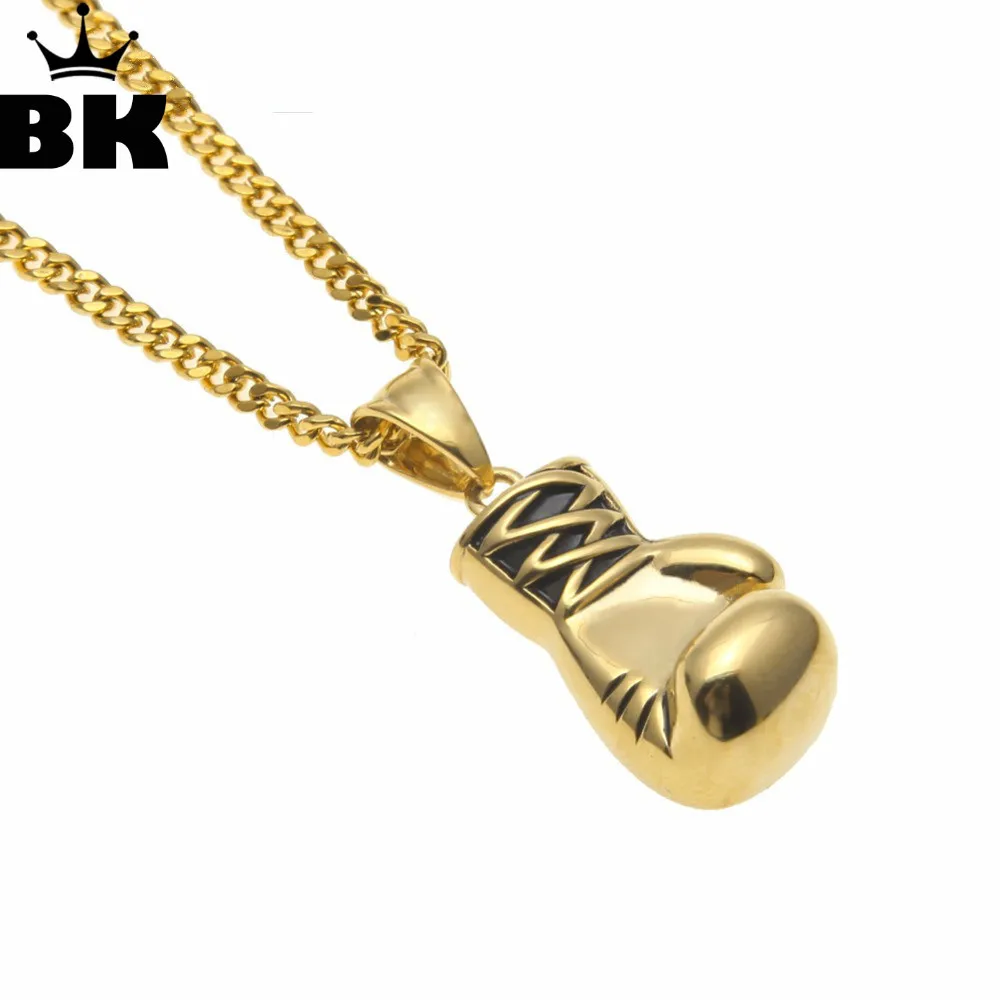 2018 New Mens Gold Color Mini Boxing Glove Pendant Necklace Stainless Steel Gold silver color Cool Charming Pendant  For Women