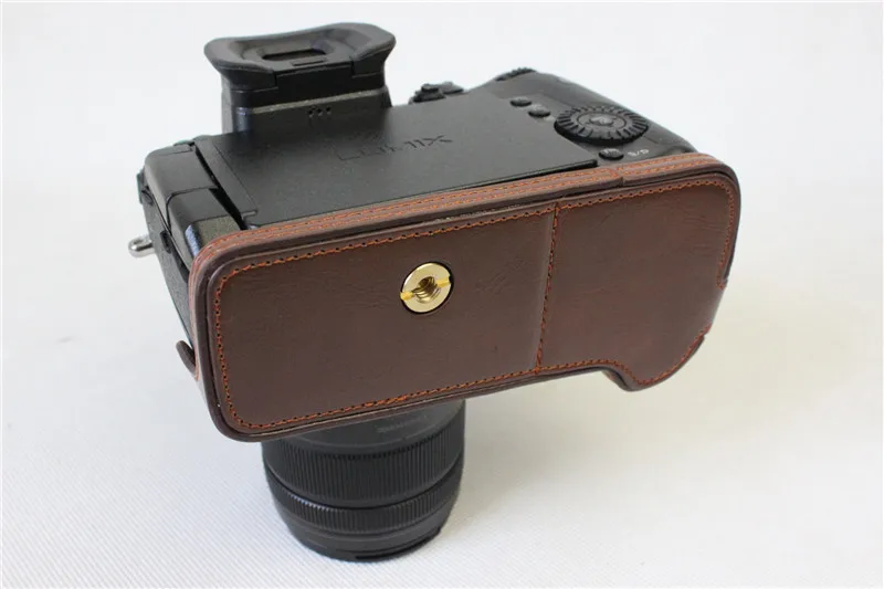 PU Leather Camera Case Half Body For Panasonic GH5 Lumix GH5 Bottom Bag Open battery Black Brown Coffee