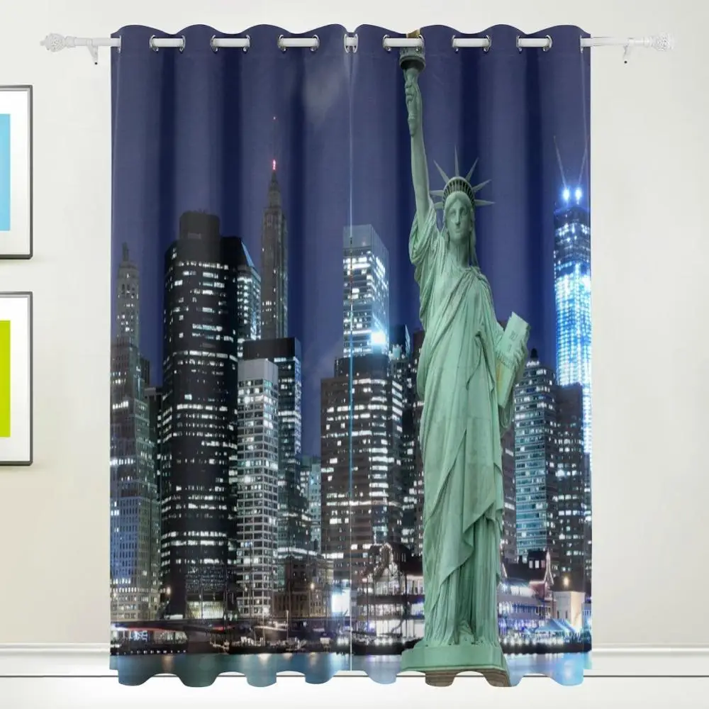 

Statue Of Liberty New York City Curtains Drapes Panels Darkening Blackout Grommet Room Divider for Patio Window Sliding Glass