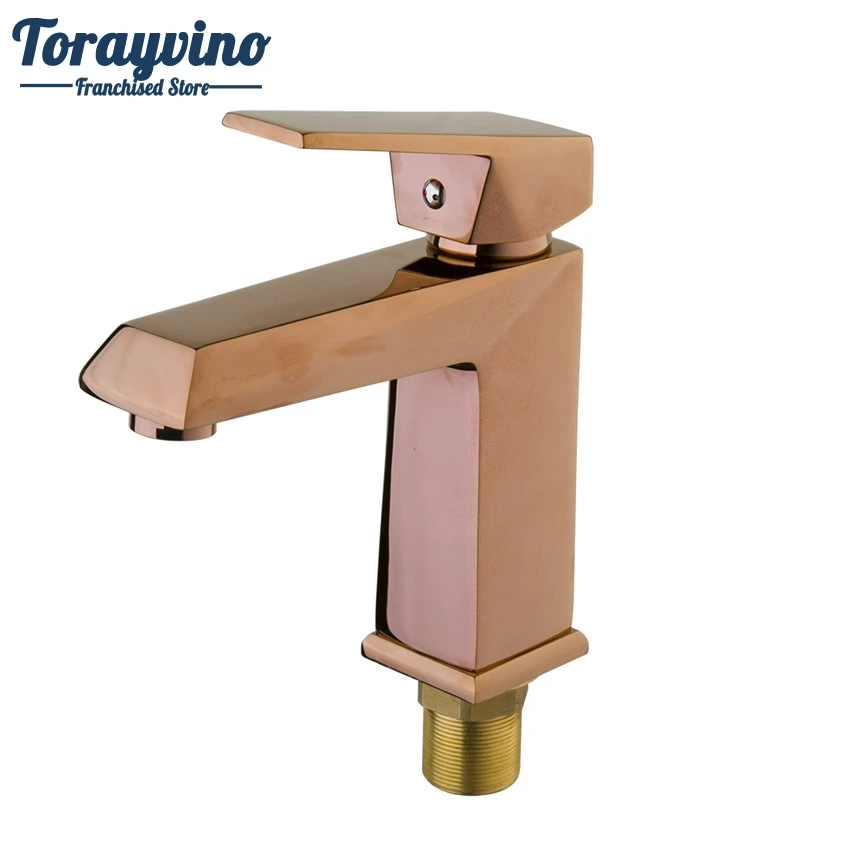 Torayvino Bathroom Basin Faucet Rose-golden Painting Space Aluminium taps Metal Materials Single Handle Deck Mounted Faucet