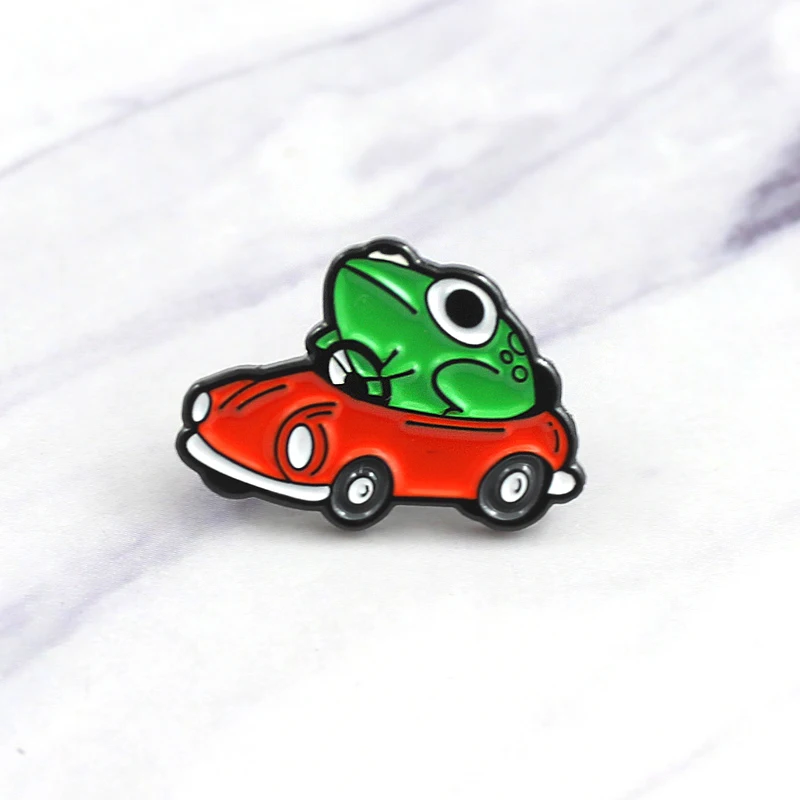Cartoon Frog Racing Brooch Frog in a Car Earthbound Enamel Pins Leather Sweater T-shirt Personality Badge Kids Car Lovers Gifts image 3