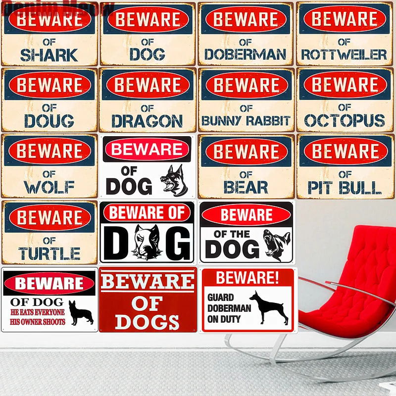 

Beware of Dog Vintage Metal Tin Sign, Home Decor, Pub, Cafe, Club, Bar Plates, Dragon Wall Decoration, Poster Art Painting