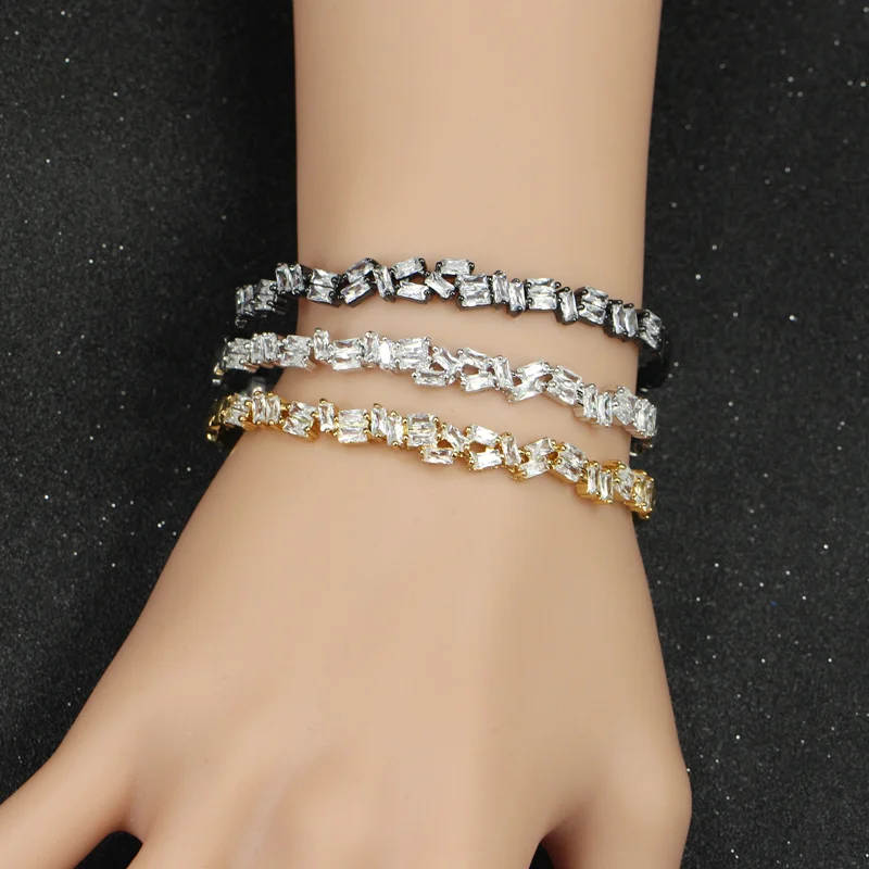 CWWZircons Fashion Famous Brand Jewelry Adjustable Size Gorgeous Square AAA Cubic Zirconia Cuff Bangle For Women And Men BG001