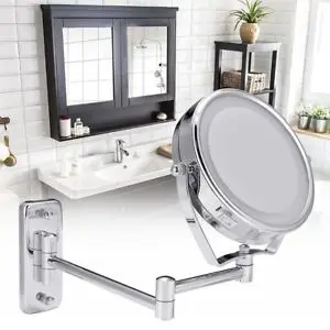 6 Inch 1X / 7X Double Side Bathroom Shaving Mirror Led Cosmetic Makeup Mirror Adjustable Wall Mounted Dual Arm Extend