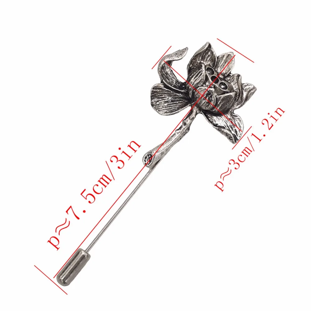 Vintage Gold Silver Color Lotus Pins Brooches For Women Long Flower Lapel Badge Men\'s Suit Collar Wedding Accessories Jewelry
