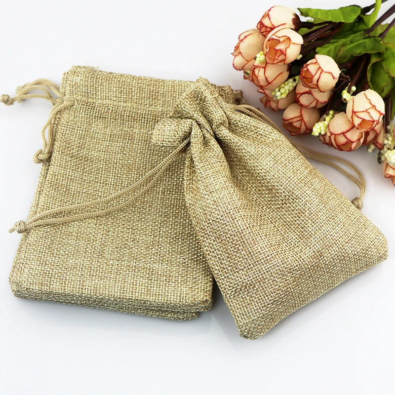 100pcs/Lot 7*9cm Natural Jute Bags Small Drawstring Gift Bag Incense Storage Linen Bags Favor Nuts Charms Jewelry Packaging Bags