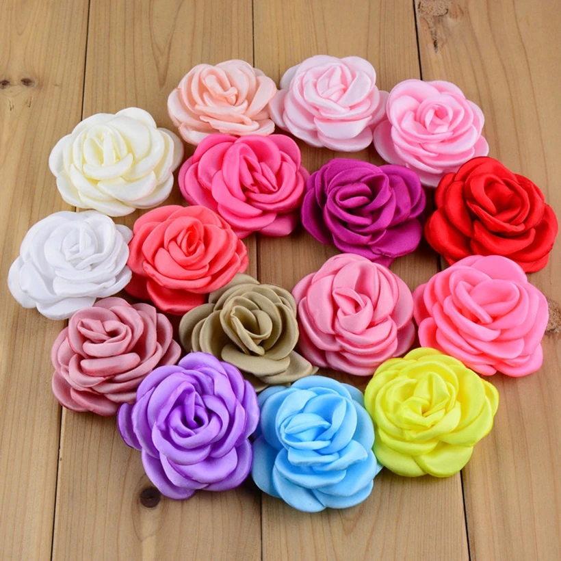 100pcs/lot 2.36'' Baked Satin Rosette Artificial Flowers Articial Hand Made Apparel Hair Accessories DIY Goods Burn Edge Flowers