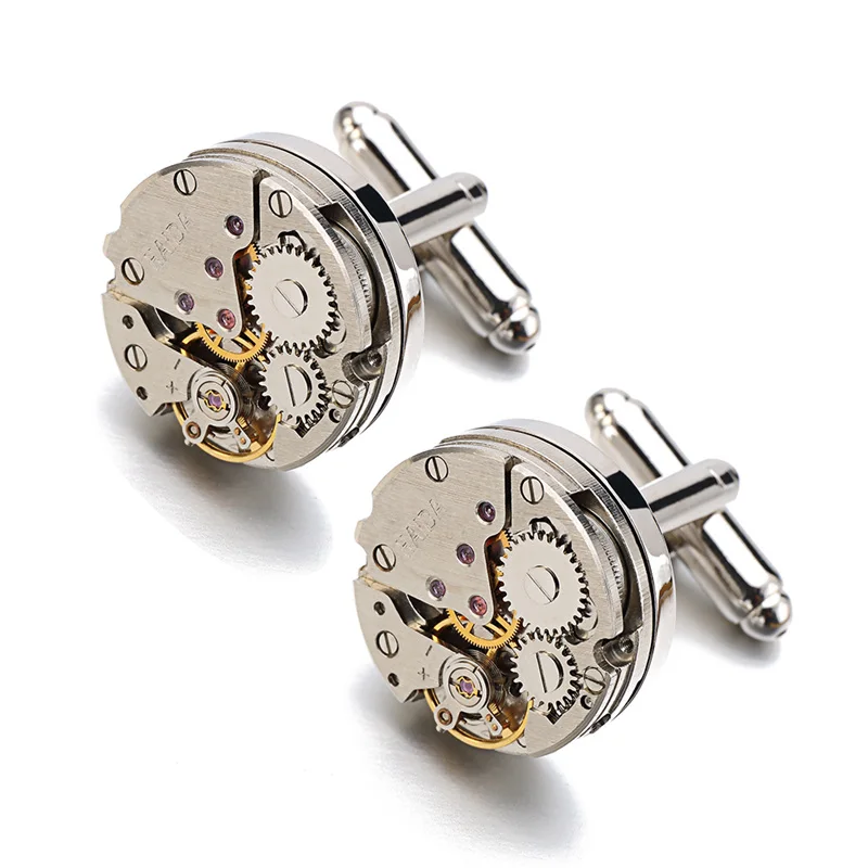 Hot Sale Watch immovable Design Cufflinks For Mens Jewelry Lepton Steampunk Gear Cufflink Men Shirt cuffs cuff links drop ship