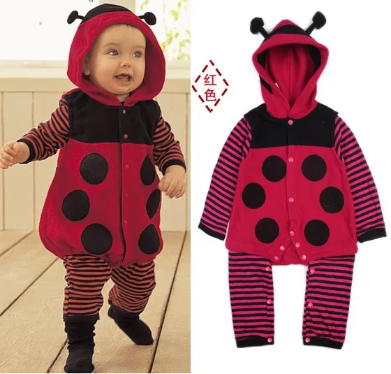 Polka Dot Ladybug Fleece Baby Rompers Body Warmers Hoodies Romper Retail 1pcs/lot HOT SALE