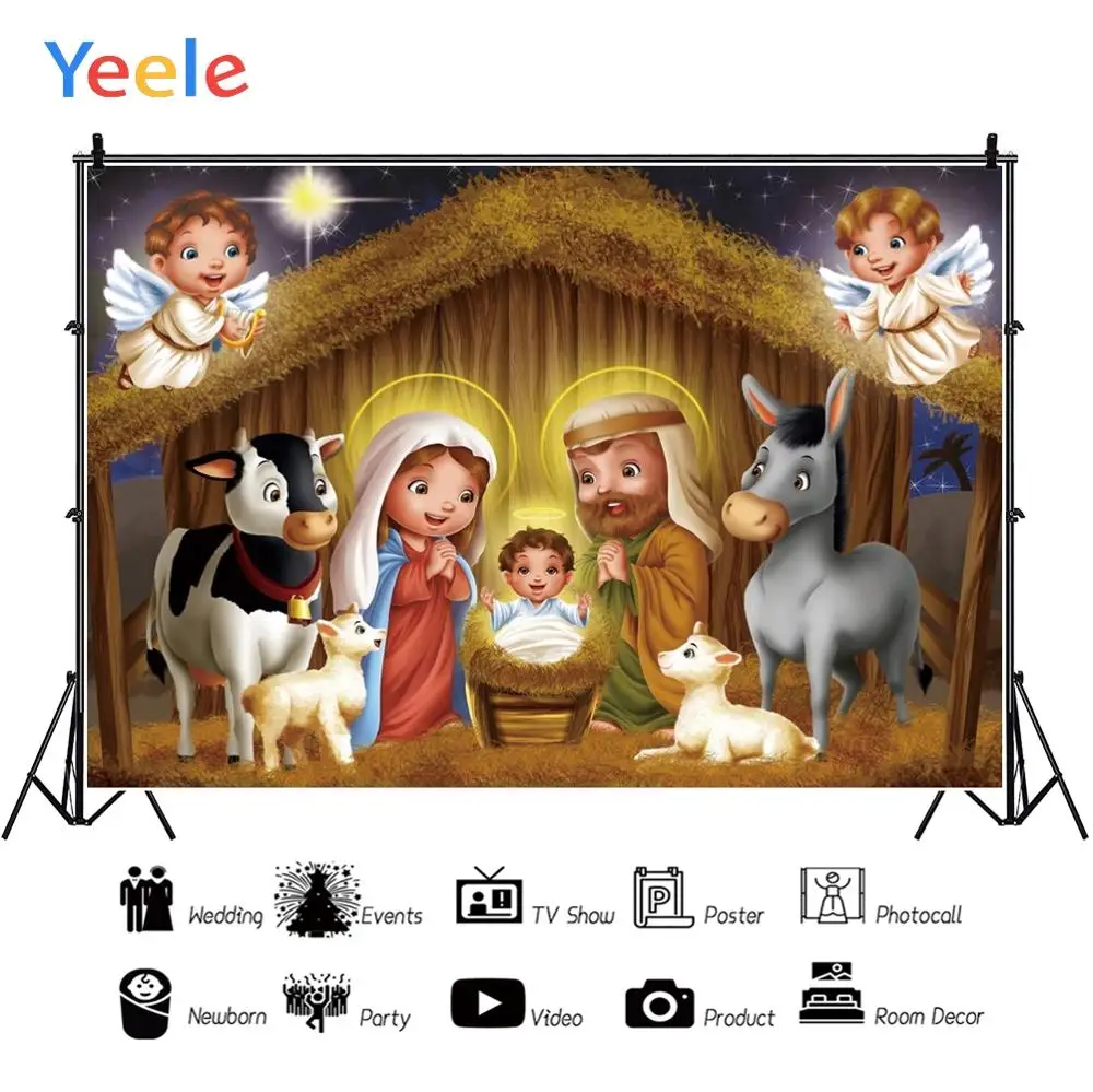 Yeele Christmas Nativity Scene Figures Angle Jesus Christian Photography Background Photographic Backdrop for Photo Studio Props