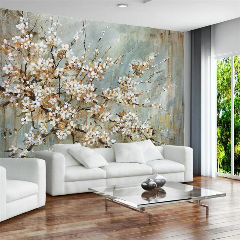 beibehang Nordic modern minimalist painting flowers living room wall custom large mural green silk wallpaper papel de parede