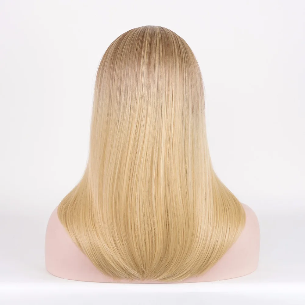 3515 Xi.rocks Natural Hair Straight Gold Synthetic Wigs Ombre Medium Length Hair Ivanka Trump Cos Wig High Temperature Fiber