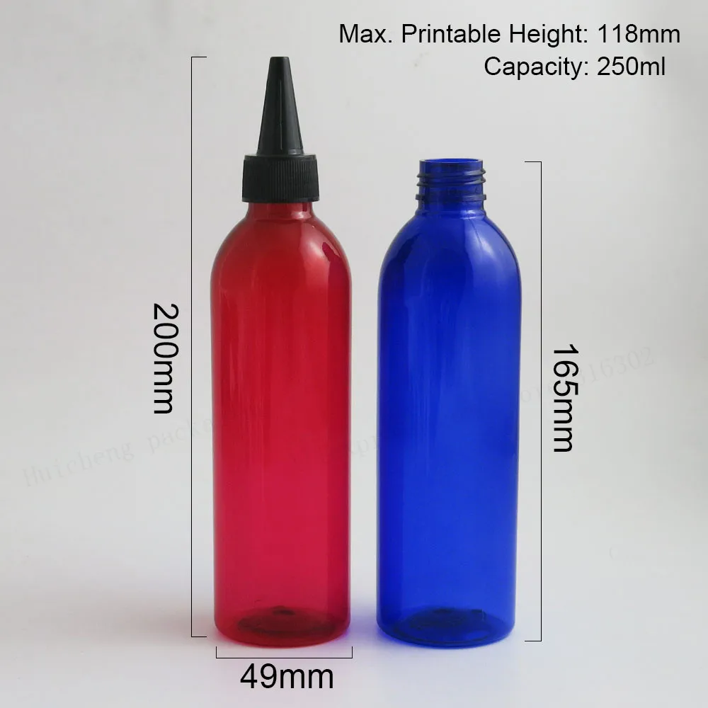 20 X 250ML 8OZ  Empty Amber Blue Clea  Red Pet Plastic Bottle With Plastic Spout Lids 16oz Big Cream Container