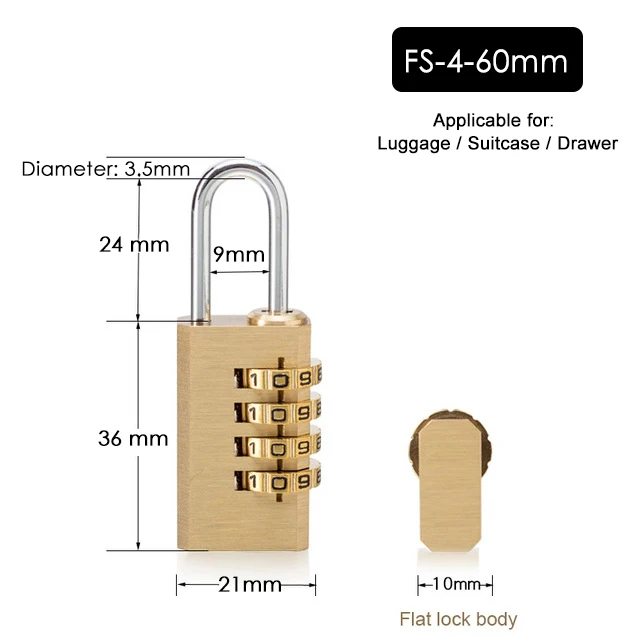 KAK Massief Messing Koper Beveiligingshangslot Wachtwoord Combinatie Codeslot voor Gym Digitale Locker Koffer Ladeslot Hardware