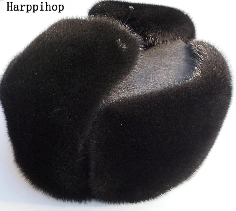 Autumn and winter quinquagenarian male quality black mink hair ear hat