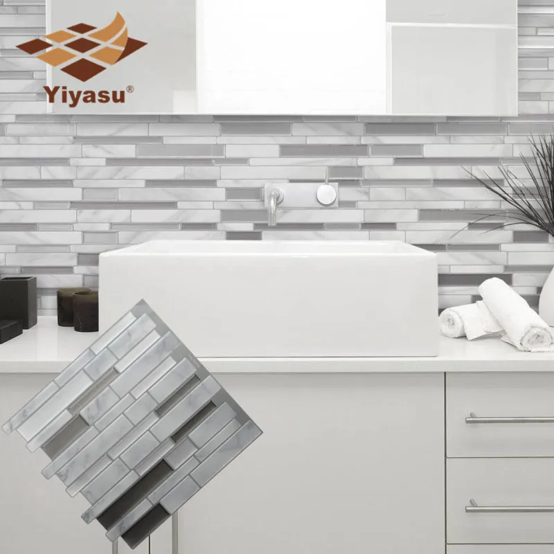 10pcs Mosaic Self Adhesive Tile Backsplash Wall Sticker Vinyl Bathroom Kitchen Home Decor DIY W4