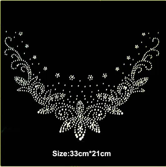 

2pc/lot New fashion sweater hot fix rhinestones iron on crystal transfers design design stone patches for shirt neckline sweater