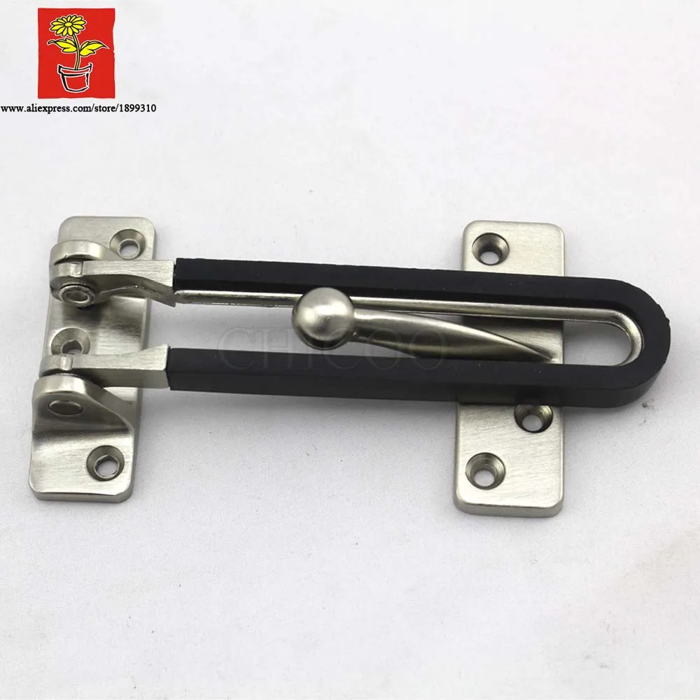 CHICOO Zinc Alloy Stain Nickel Security Door Guard Latch With Black Rubber Stopper Safety Locks Door Security Bolt Latch