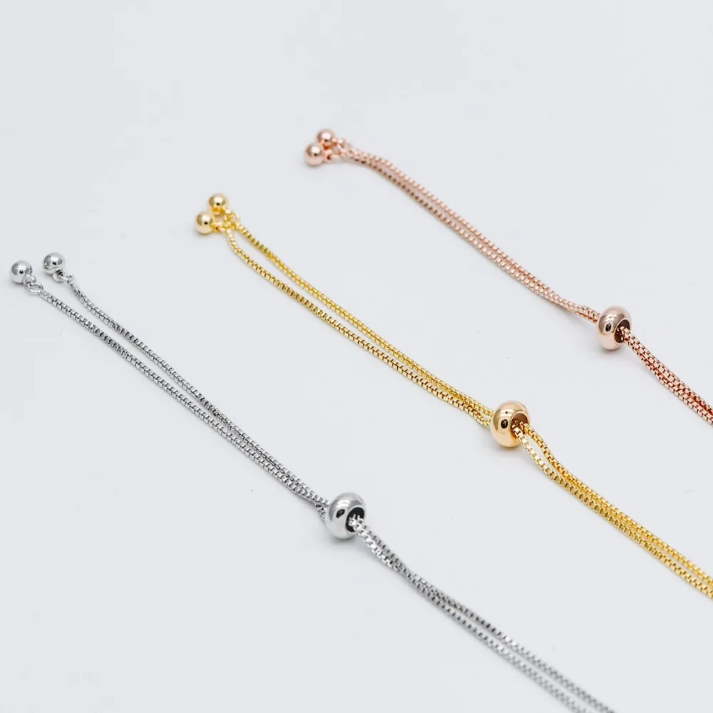 4pcs Gold/ Silver/ Rose Gold Sliding Adjustable Necklace Making Chain, Half-Finished Necklace with Rubber Stopper Beads (GB-442)