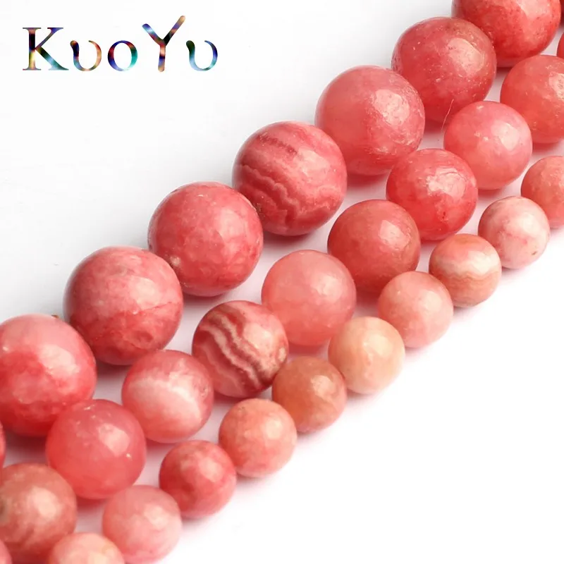 Natural Stone Rhodochrosite Beads Round Smooth Loose Beads Gem Stone For Jewelry Making DIY Bracelet Necklace 15\'\'Inch 6/8/10mm