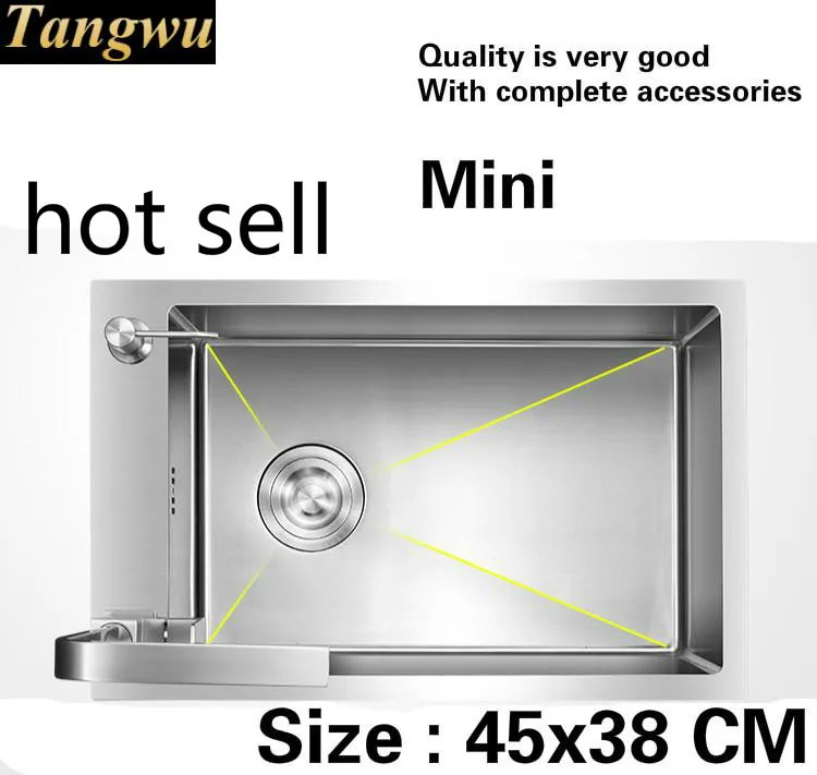 

Free shipping Luxurious apartment small kitchen manual sink single trough do the dishes 304 stainless steel hot sell 45x38 CM