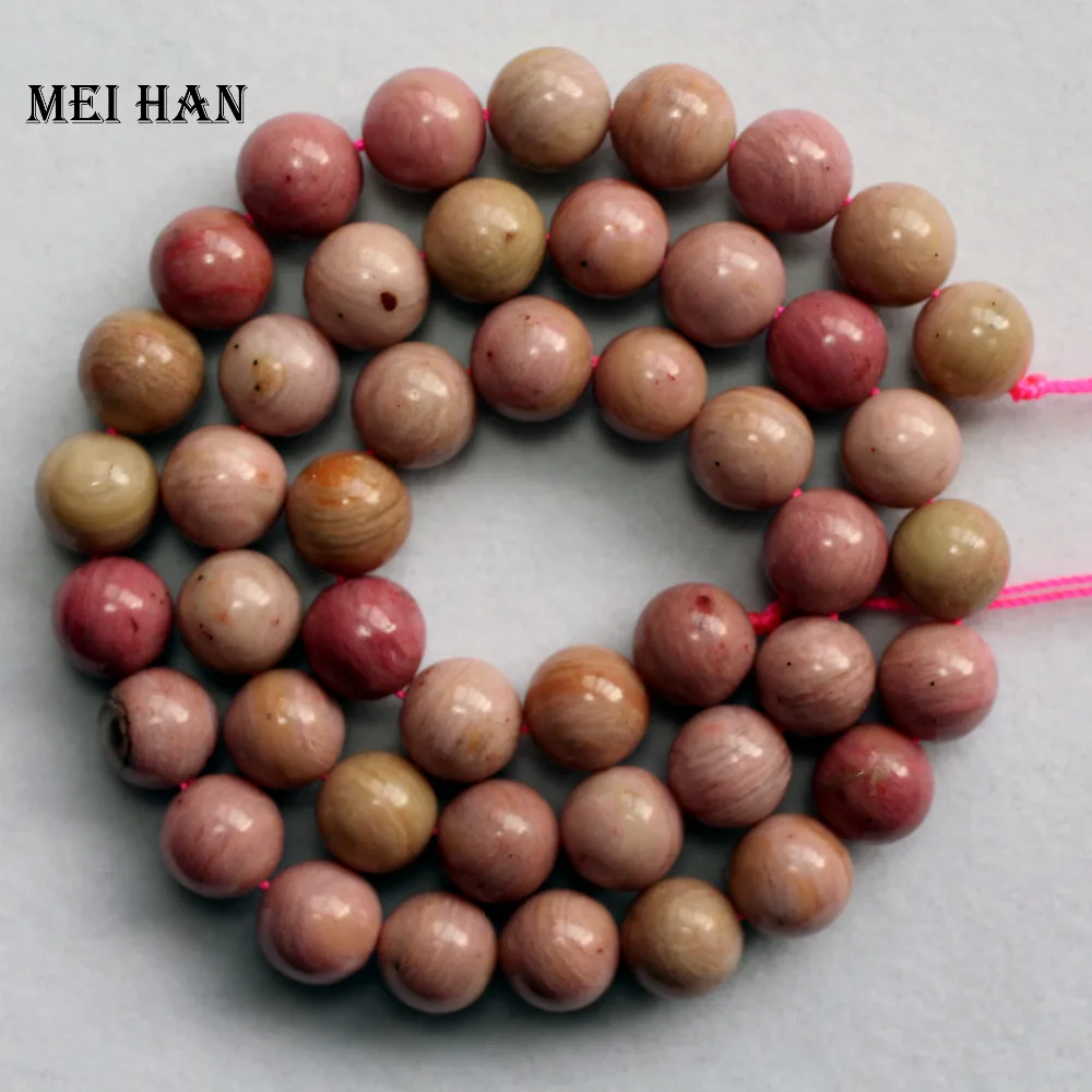 Meihan charms natural Chinese rhodonite 8mm 10mm 12mm  round loose beads for jewelry making design or gift