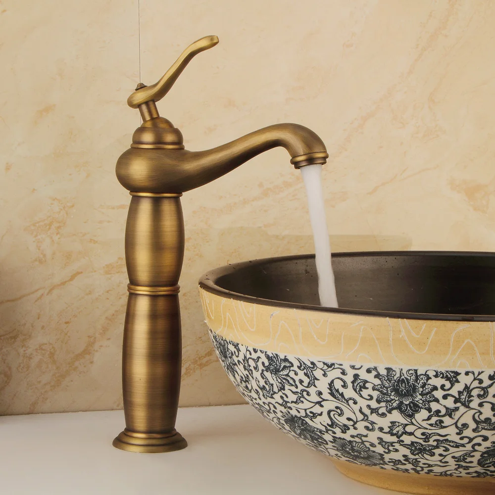 

Vintage Antique Brass Bathroom Basin Faucets Brush Finish Hot&Cold Water Mixer Tap Deck Mount Sinck Faucet