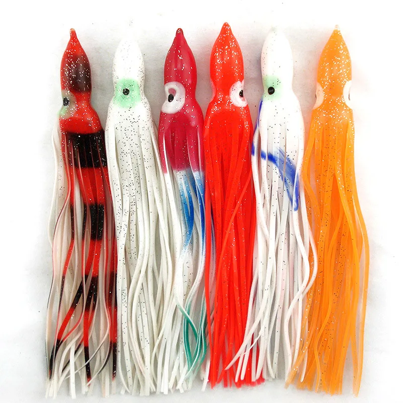 

2Pcs/Bag 20cm fishing squid lures Mixed Color artifical soft squid skirts Plastic Lure Saltwater Octopus Bait For Fishing