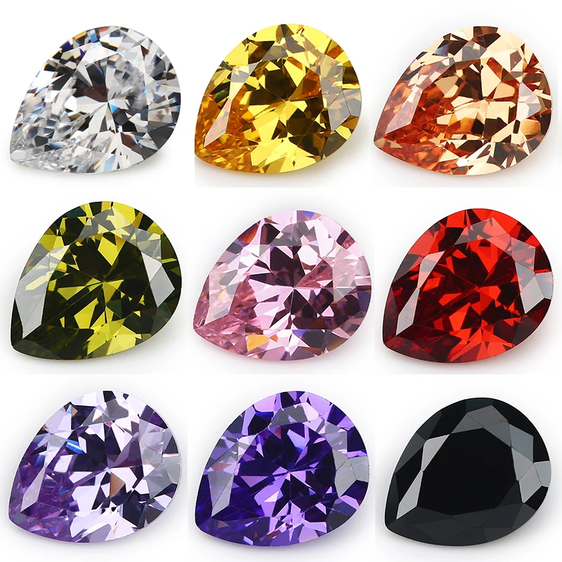 Size 2x3~13x18mm 5A Pear Shape Various Color Cubic Zirconia Synthetic Gems Loose CZ Stone For Jewelry