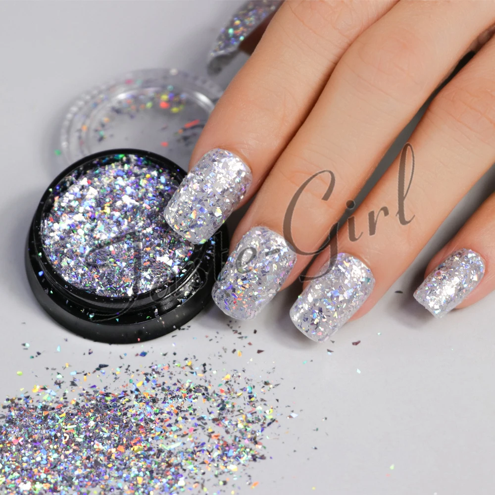 1 nồi Holo Nail Flakies Sequins 0.5 gam bạc Tia Laser Ba Chiều Bột Không Thường Xuyên Paillette TỰ LÀM Móng Tay Nghệ Thuật Trang Trí Nguồn Cung Cấp công cụ